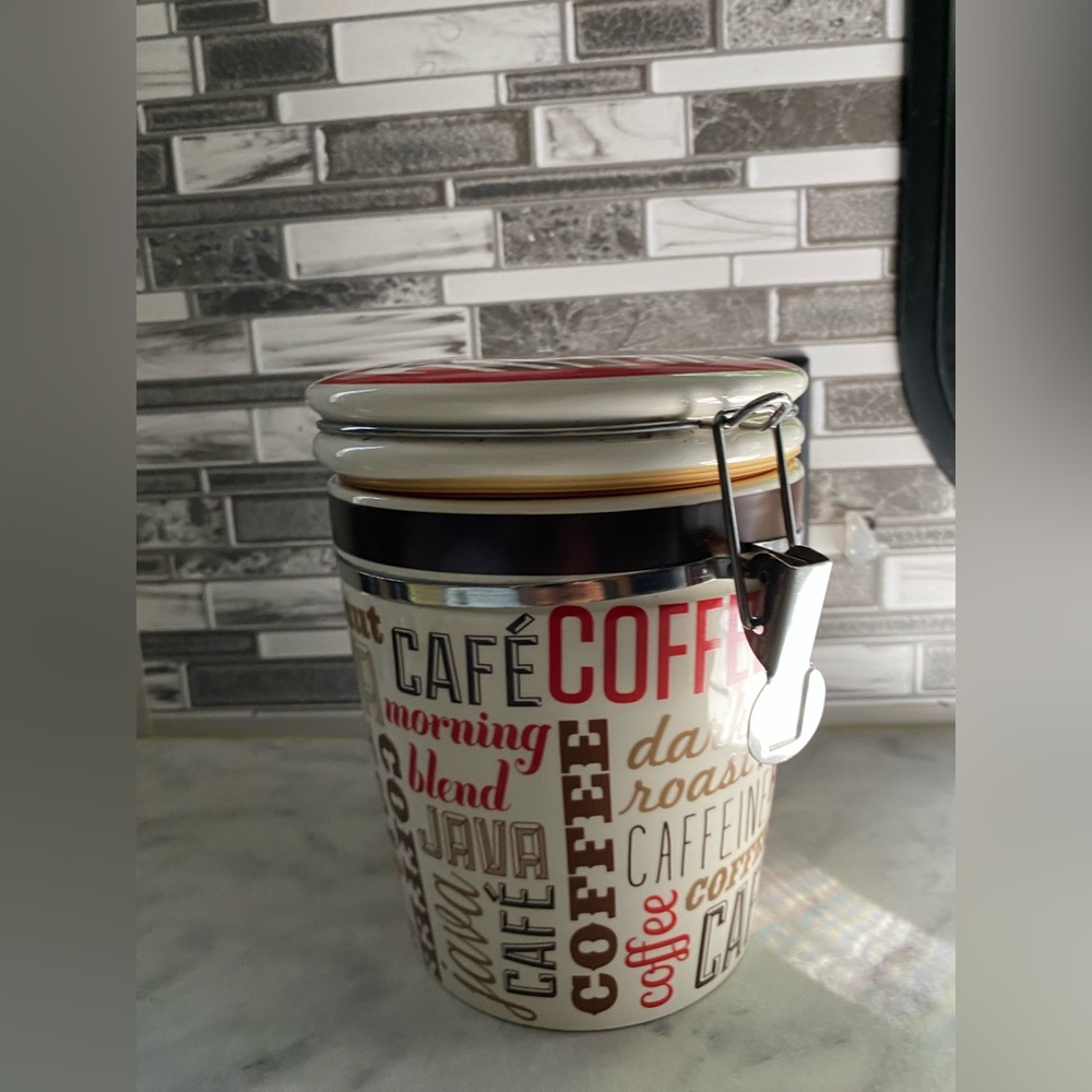 Boston Warehouse Red and Black Coffee Canister with Clip Lid
